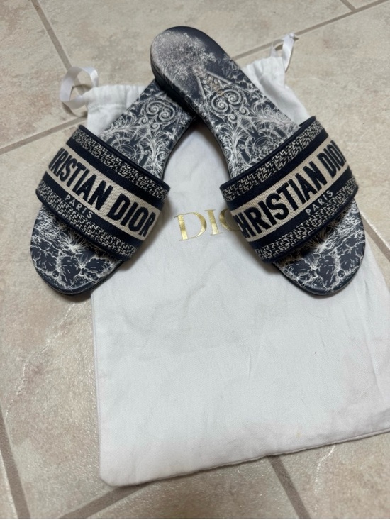 Dior Shoes - Christian Dior Navy Blue Logo Slide Sandals